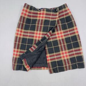 Charter Club Plaid Mini Wrap Skirt Wool Blend Tartan School Academia Prep 2P EUC